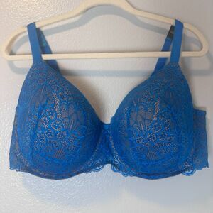 TORRID 44DDD Plunge Push Up Bra Lace Underwire Blue